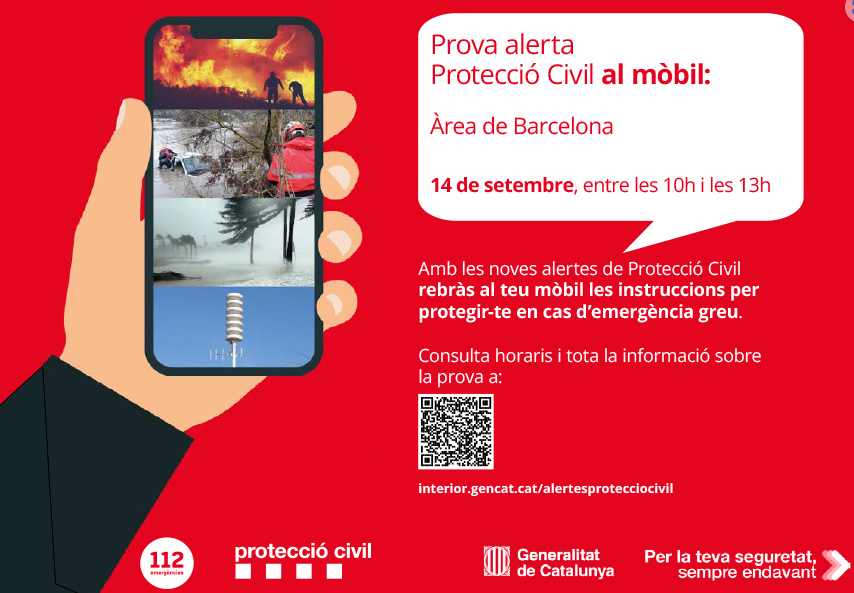 Protecció Civil farà una prova del sistema d’alertes als mòbils a l'àrea de Barcelona el pròxim dijous 14