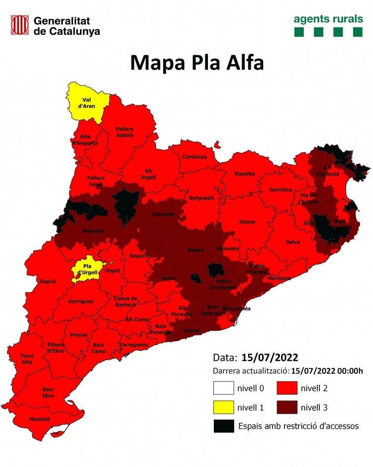 Activat el Nivell 2 del Pla ALFA per Risc d'Incendis